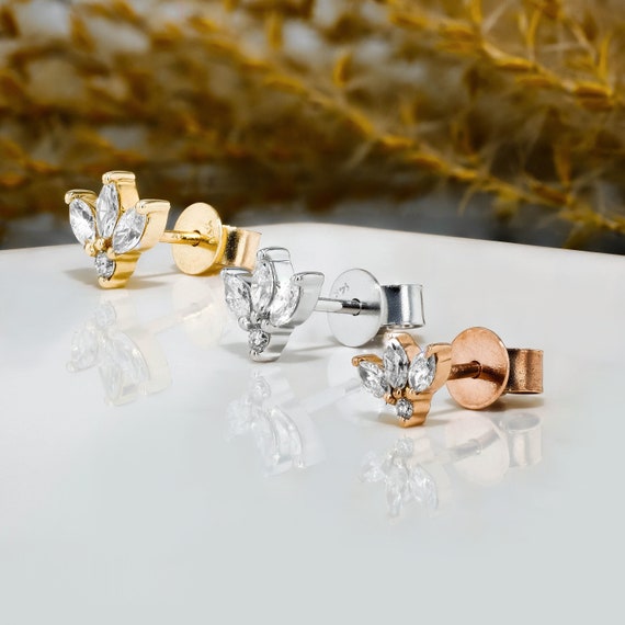Single half Pair Earring 14k or 18k Solid Gold Natural Diamond