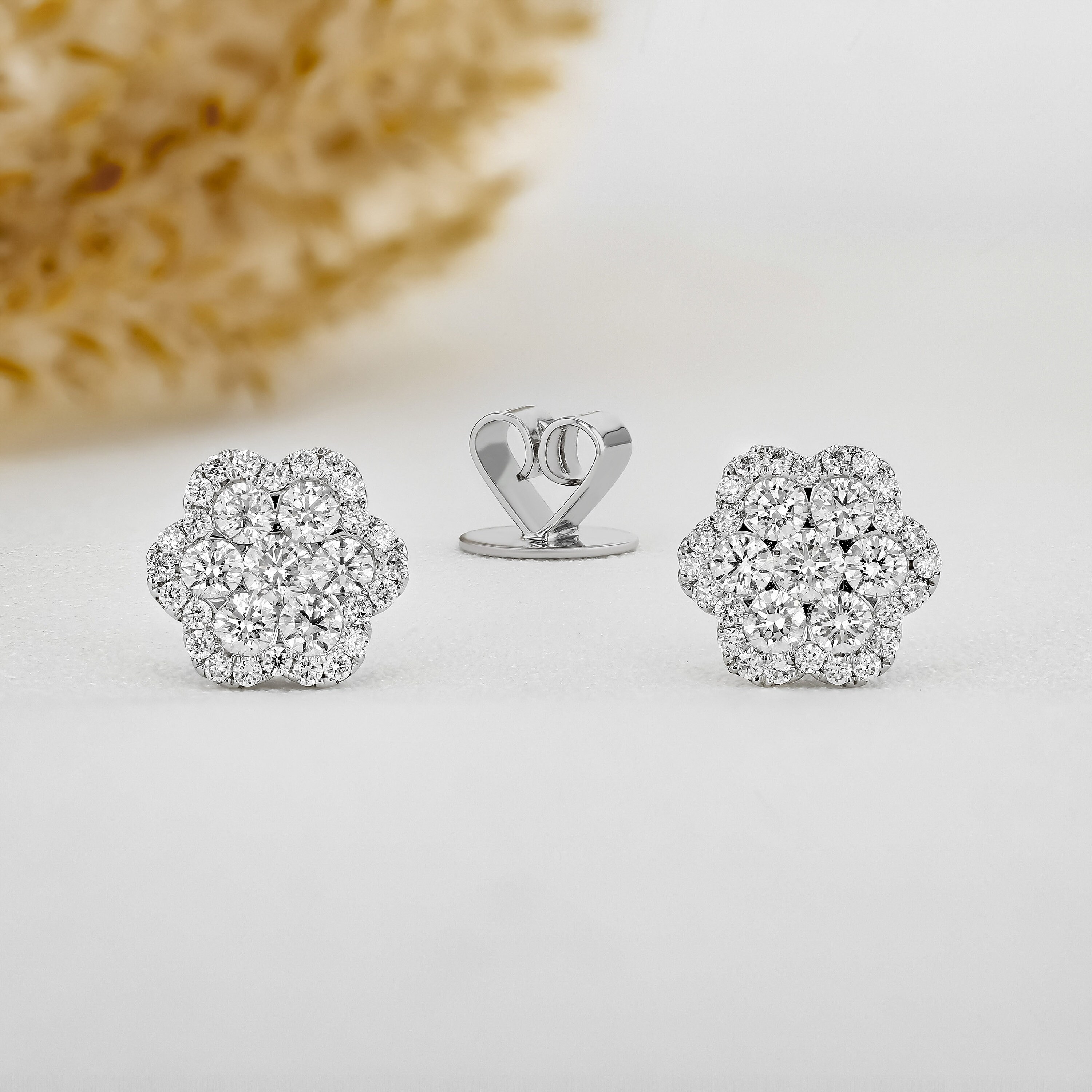 White gold diamond flower best sale earrings