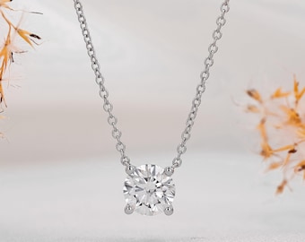 Colar solitário com diamante cultivado em laboratório de 1,00 ct em ouro branco 14k