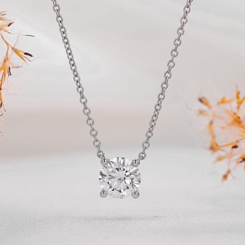 Lab Grown Diamond 1.00ct Solitaire Necklace 14k White Gold