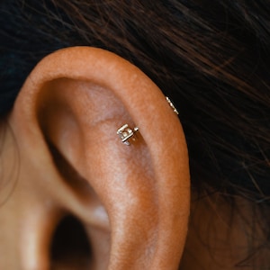 Single Half Pair 14K or 18k Gold Genuine Diamond Cluster Spray Ear Climber Crawler Earring Stud 1/2 Length image 5
