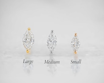 SINGLE HALF PAIR Marquise Diamond Stud Earrings: 14k Solid Gold, Natural Diamonds