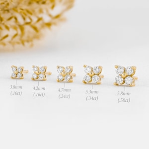 Diamond Earrings, Clover Flower Cluster Stud, Single (Half Pair) Earring, 14k Yellow White Rose Solid Gold, Social Value Jewelry