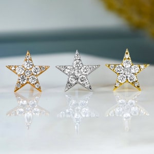 Enkele (half paar) oorbel 18k massief gouden natuurlijke diamant Pavé steroorring
