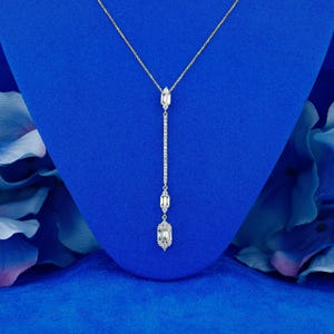 14k Solid Gold Natural Diamond Lariat Baguette Drop Halskette mit verstellbarer Kordelkette