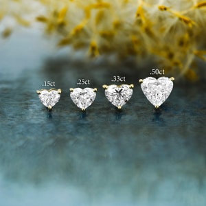 Natural Diamond Heart Stud Earring: 14k Gold Solitaire (Single)