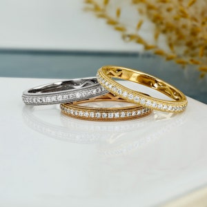 CLEARANCE SPECIAL! 14k Solid Gold Natural Diamond Milgrain Eternity Wedding Band or Stackable Ring