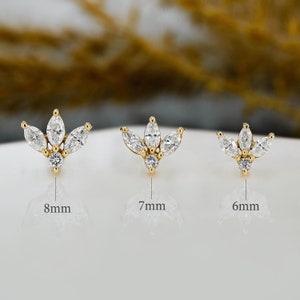 Single (Half Pair) Earring 14k Solid Gold Natural Diamond Lotus Flower Marquise stud Earring Stud