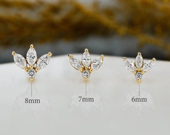 Single (Half Pair) Earring 14k or 18k Solid Gold Natural Diamond Lotus Flower Marquise stud Earring Stud