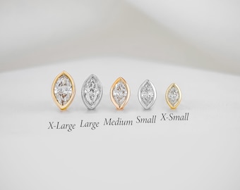 SINGLE Diamond Bezel Marquise Stud Earring, Minimalist Trendy Jewelry, Natural Diamonds, 14k Genuine Yellow, White, Rose Gold, Social Value