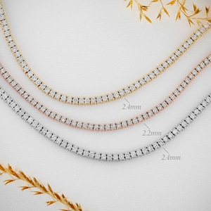 Diamond Tennis Necklace, 16 Inch Choker, 14k White Solid Gold, Social Value Fine Jewelry