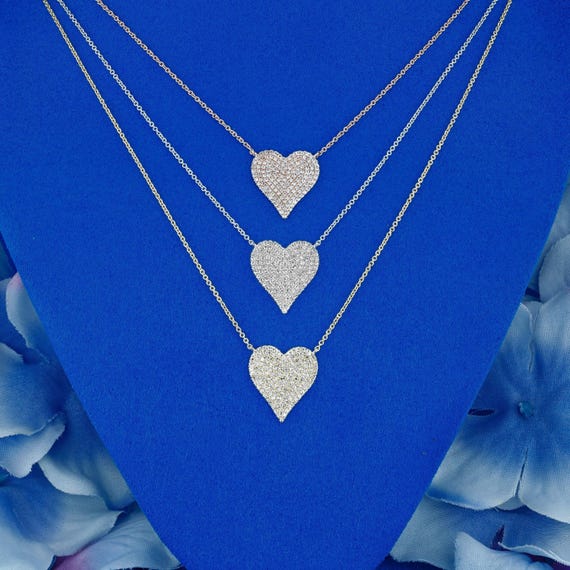 14k Solid Gold Natural Diamond Pavé Heart Necklace with Adjustable Chain