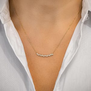 14k massief gouden echte natuurlijke diamant stokbrood ketting en ronde gebogen staafketting voor dames