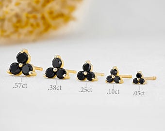SINGLE 14k Gold Black Diamond Trio Stud Earring