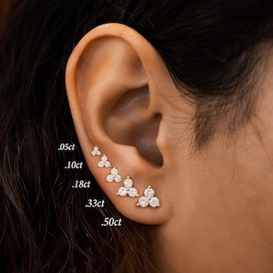 Single 14k Gold Diamond Trio Stud Earring: Triangle Cluster