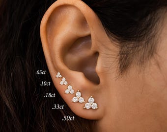 Single 14k Gold Diamond Trio Stud Earring: Triangle Cluster