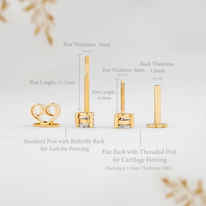 Single Half Pair Earring 14k Solid Gold Natural Diamond Low Profile Small Three Prong Minimalist Stud Earrings image 6