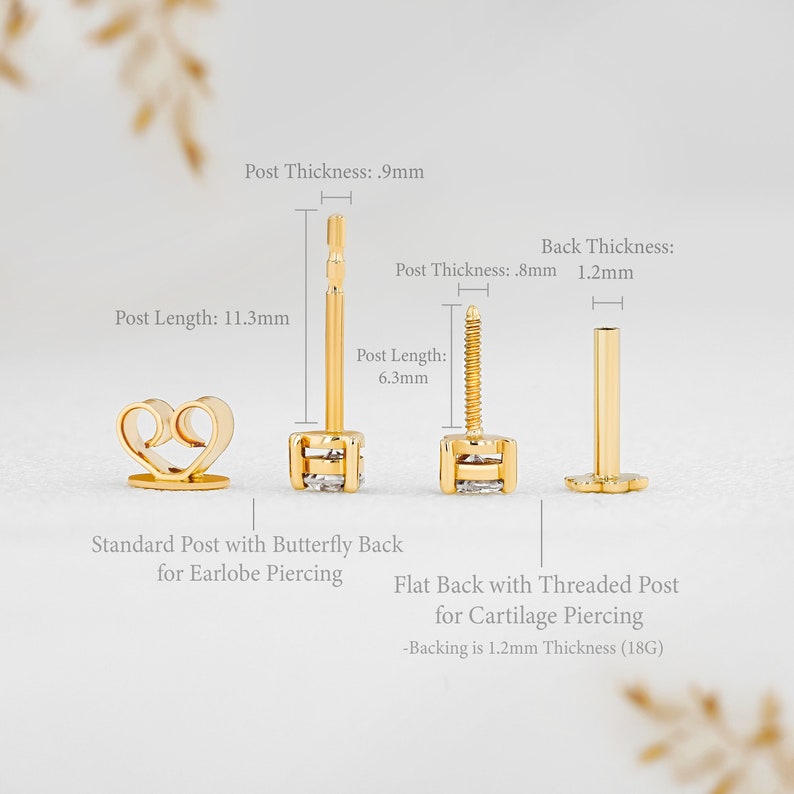 Single Half Pair Earring 14k Solid Gold Natural Diamond Low Profile Small Three Prong Minimalist Stud Earrings image 6