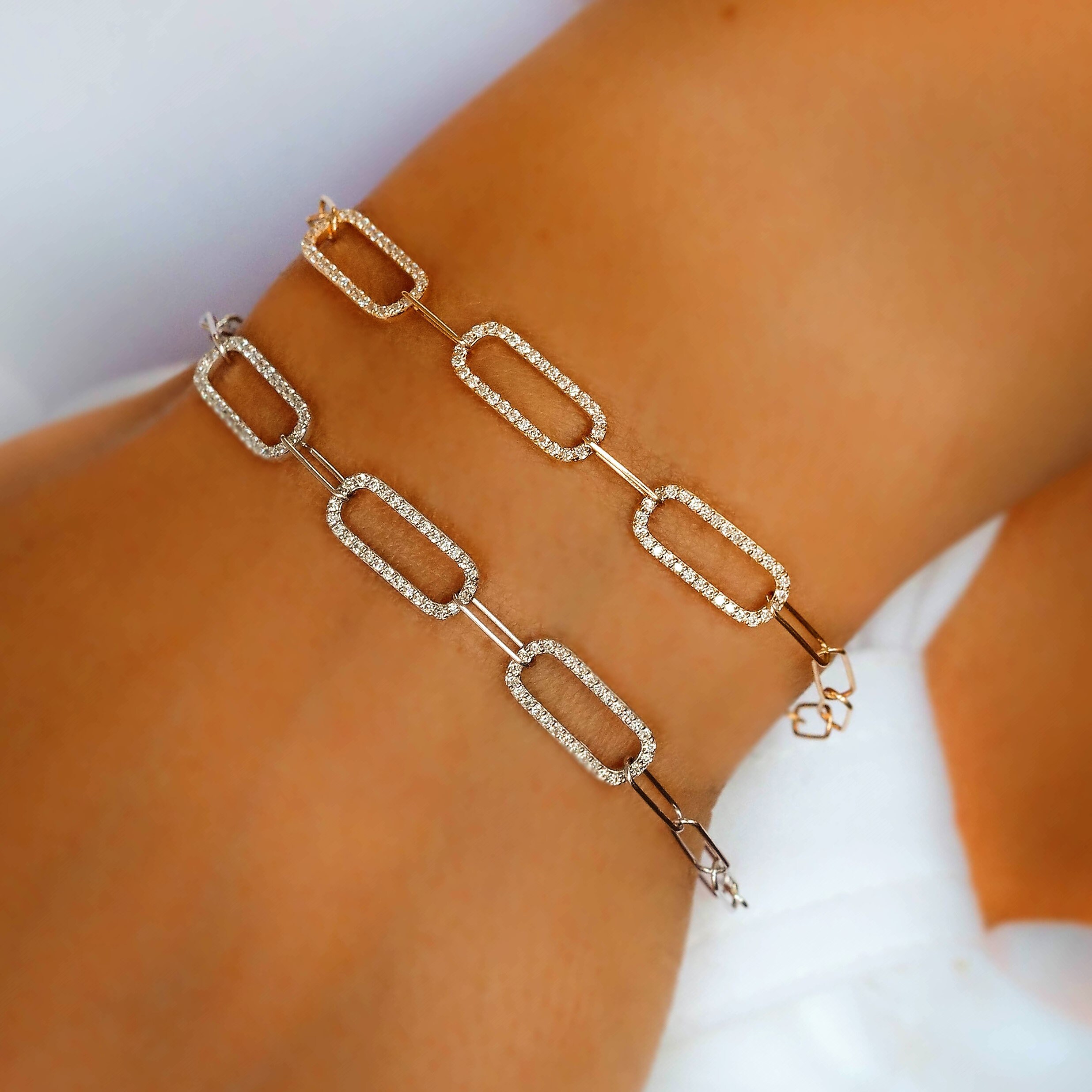 18k Gold Genuine Diamond Paperclip Bracelet for Women in Etsy