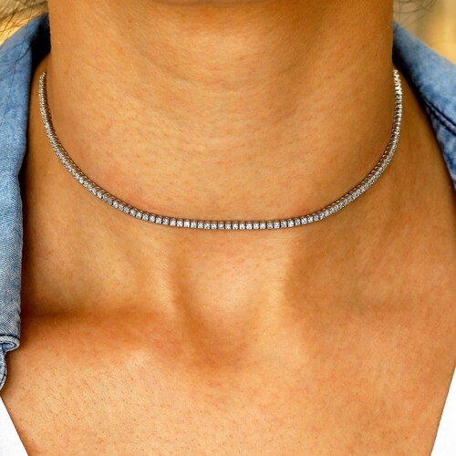 Genuine Diamond Tennis Choker Necklace 