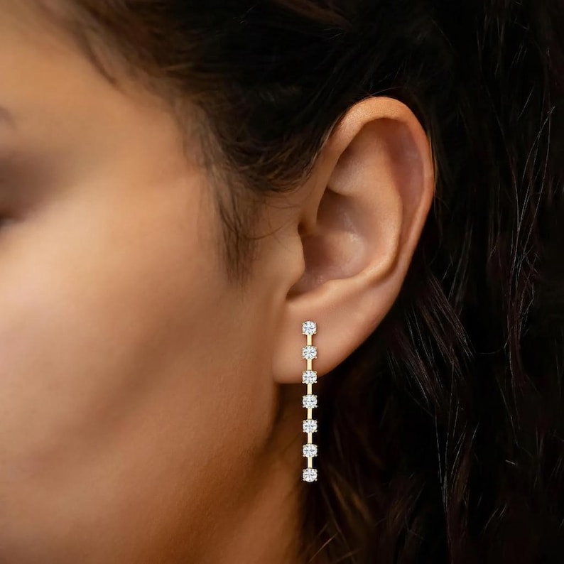 Lab Grown Diamond Hanging Earring, Sustainable Lab-Grown Round Diamonds, Minimalist, 14k Solid Yellow, White, Rose Gold, Social Value