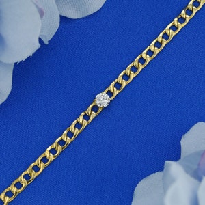 18k Solid Gold Diamond Cuban Link Bracelet - 0.41ct Natural Diamond