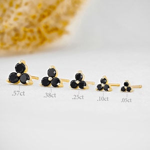 14k Gold Black Diamond Trio Stud Earring: Single or Pair