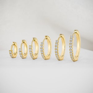 Single (Half Pair),  2mm Front/Back Diamond Huggy Hoop Earring, 14k Solid White, Yellow, Rose Solid Gold, Social Value Fine Jewelry