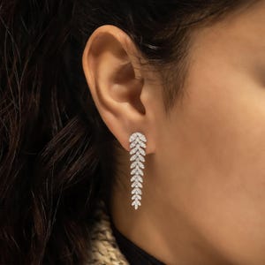 Pendientes colgantes de enredadera con diamantes de oro blanco de 18 k, 2,08 ct