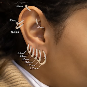 Single (Half Pair),  2mm Front/Back Diamond Huggy Hoop Earring, 14k Solid White, Yellow, Rose Solid Gold, Social Value Fine Jewelry