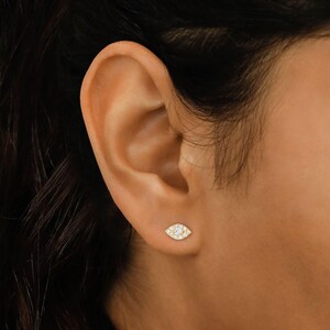 Single (halbes Paar) 14k Solid Gold Natural Diamond mit Evil Eye Ohrstecker