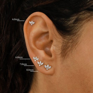 Single (Half Pair) Earring 14k Solid Gold Natural Diamond Lotus Flower Marquise stud Earring Stud