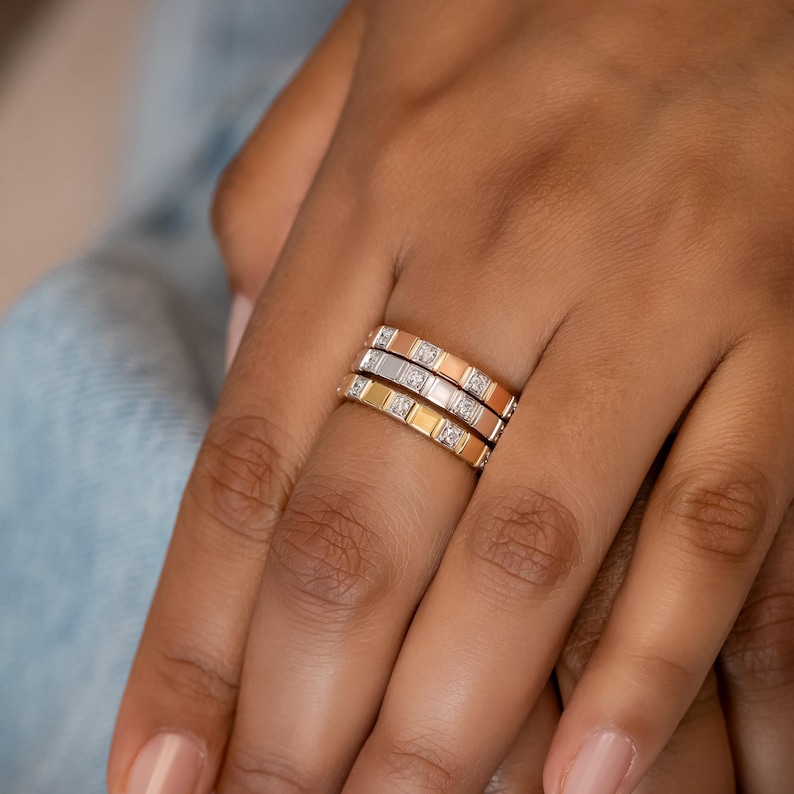 Diamond Ring, Natural Round Diamonds, Dainty Solid Gold Stackable Rings, 14k Yellow, White, and Rose Solid Gold, Social Value Jewelry