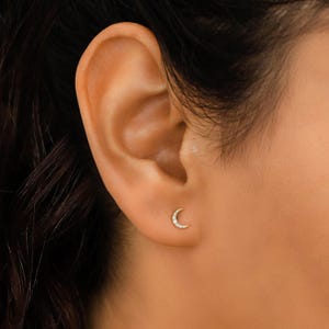 Pendiente de luna con diamantes en oro de 14 k: pavé de media luna, individual