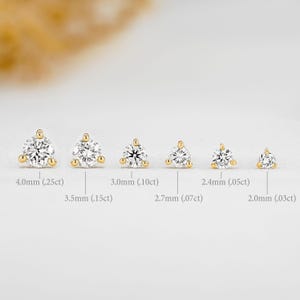 Single (Half Pair) Earring 14k Solid Gold Natural Diamond Low Profile Small Three Prong Minimalist Stud Earrings