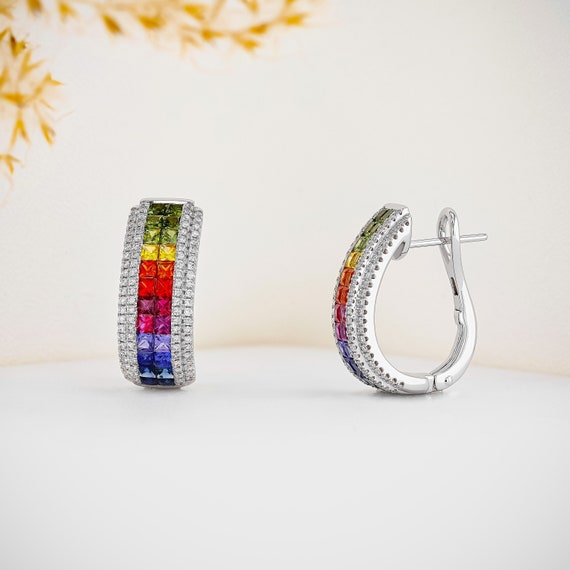 Rainbow Sapphire & Diamond Earrings 174-00196 - Gail Jewelers