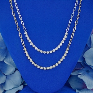 14k Solid Gold Necklace Natural Diamond on Paper Clip Link Adjustable