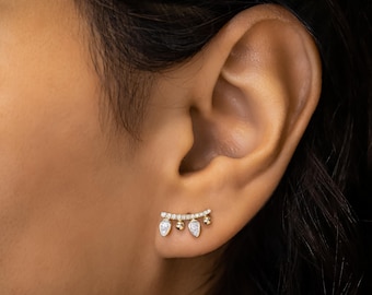 Brinco de Ouro 14k com Diamante em Formato de Pera: Brinco de Orelha Delicado com Aro em Formato de Pera (Unidade)