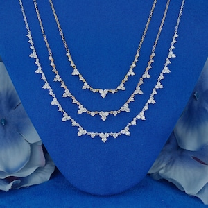 14k Gold Diamond Trio Cluster Necklace: Adjustable Drawstring Chain