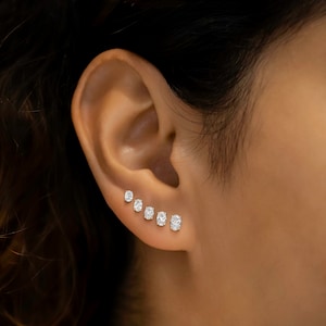 Single (Half Pair) Earring, Oval Shaped Stud, Four Prong Minimalist, 14k Yellow, White, Rose Solid Gold, Social Value Fine Jewelry