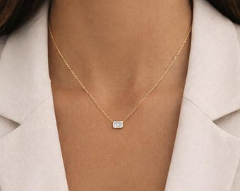 Colar com pingente solitário radiante em ouro maciço 14k com diamante de 0,50 ct cultivado em laboratório