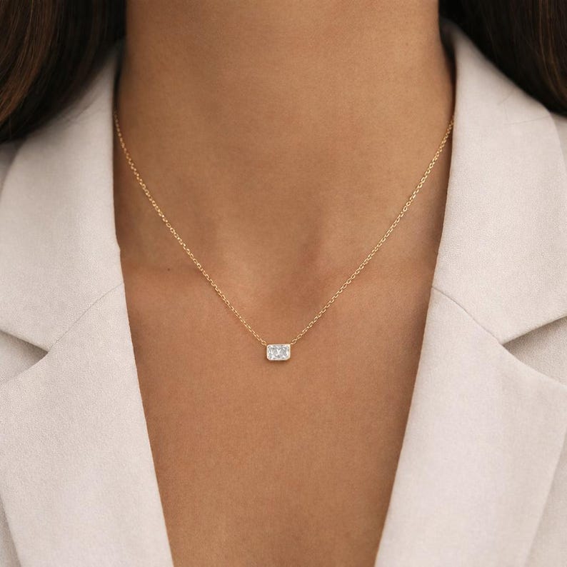 14k Solid Gold Radiant Solitaire .50ct Lab Grown Diamond Necklace
