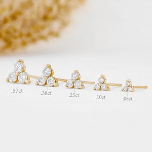 14k Gold Diamond Trio Stud Earring: Triangle Cluster (Single)