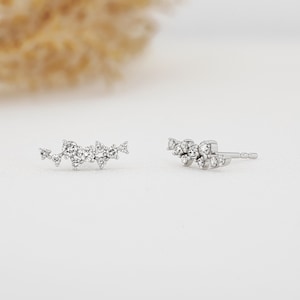 Single half paar 14K of 18k goud echte Diamond Cluster Spray Ear Climber Crawler Earring Stud 1/2 lengte afbeelding 9