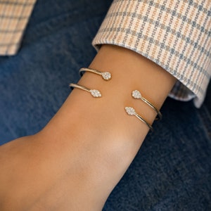 Diamond Cuff, Open Cluster Teardrop or Marquise Bangle Bracelet 18k Yellow, White, Rose Solid Gold, Social Value Fine Jewelry