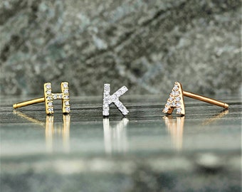 Diamond Initial Stud Earring: 14k Gold Monogram, Mix and Match (Single)