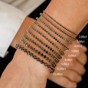 14k Solid Gold Natural Black Diamond 4 Prong Tennis Bracelet