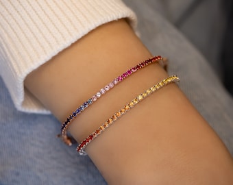 Bracelet saphir arc-en-ciel, rond flexible à 4 broches, or massif rose ou blanc 14 carats, valeur sociale de la joaillerie