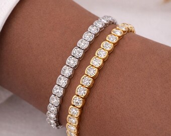 Pulseira com Meia Moldura e Diamantes Naturais de 10 quilates - Ouro Maciço 14k Branco ou Amarelo