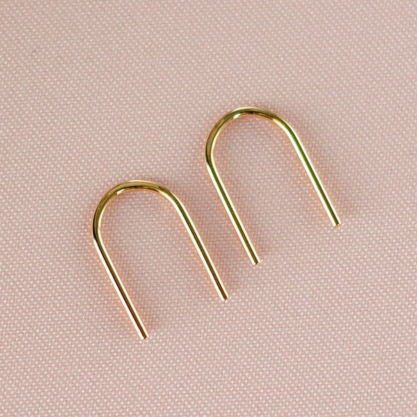 SOLID 14k Yellow Gold Arc Earrings Gold U Earrings Horseshoe Earrings Minimalist Earrings, Open Hoop Earrings Modern Earrings